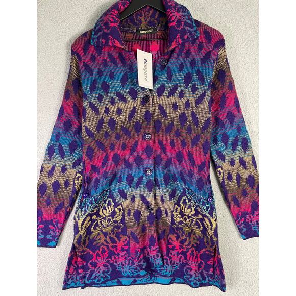 Pampara Multicolor Knit Button Jacket Tunic Small NWT Boho Artsy Lagencore - Picture 3 of 11
